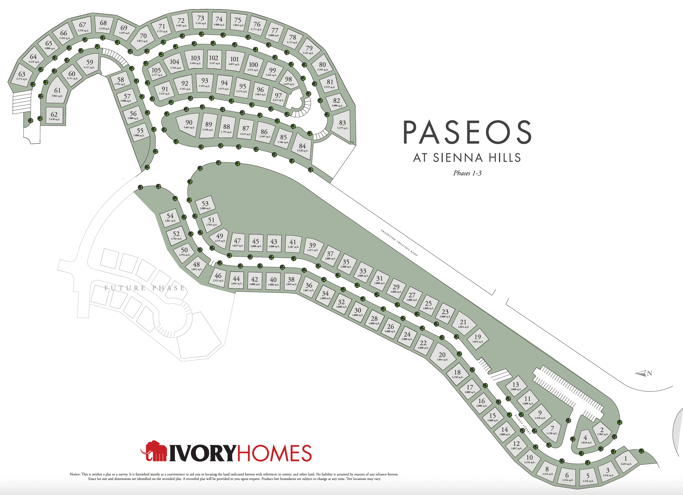 Paseos at Sienna Hills community map