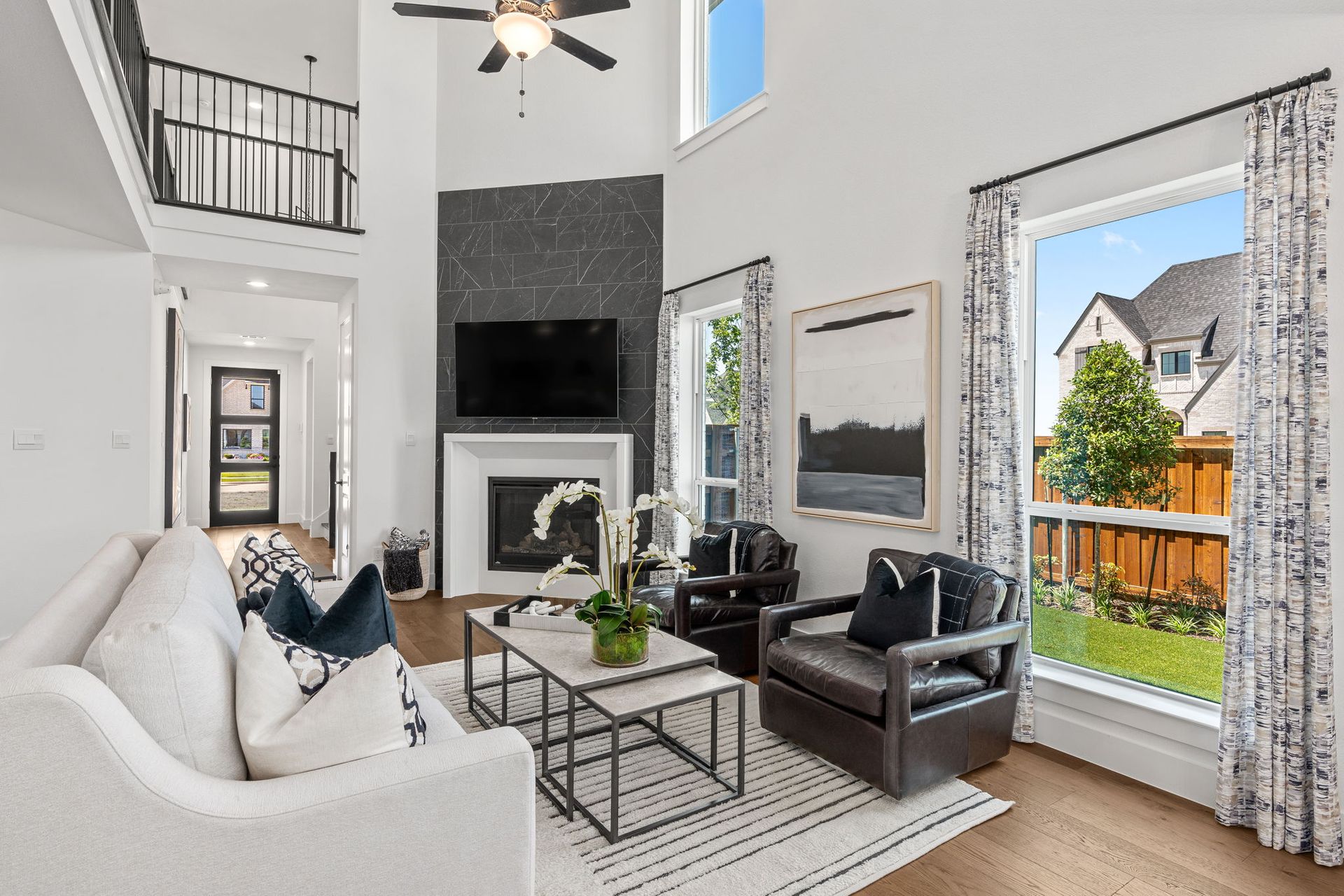 Living Room with Fireplace – 40’ Model at Mosaic Celina