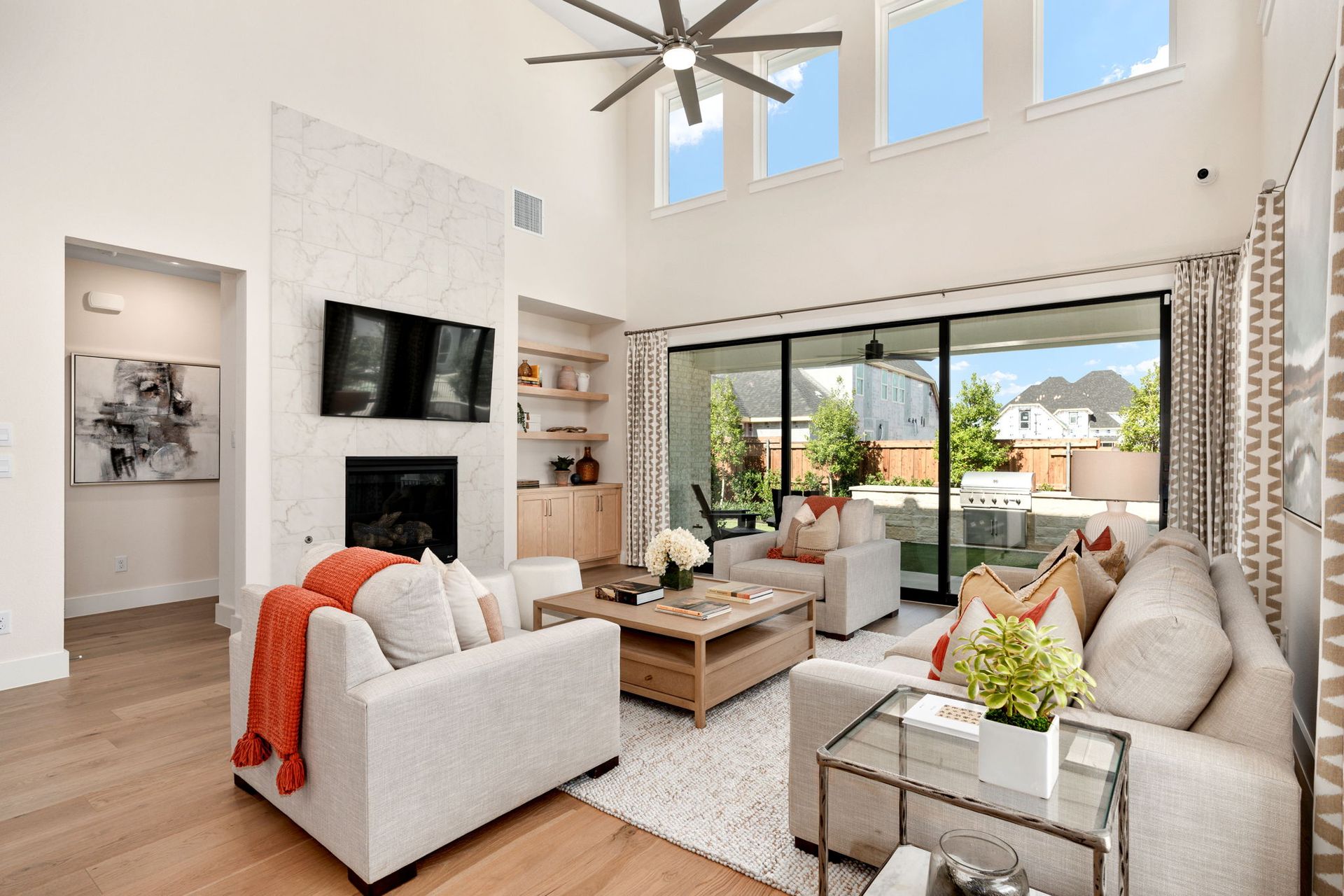 Living Room with Fireplace – Mosaic Celina 50' Model Home