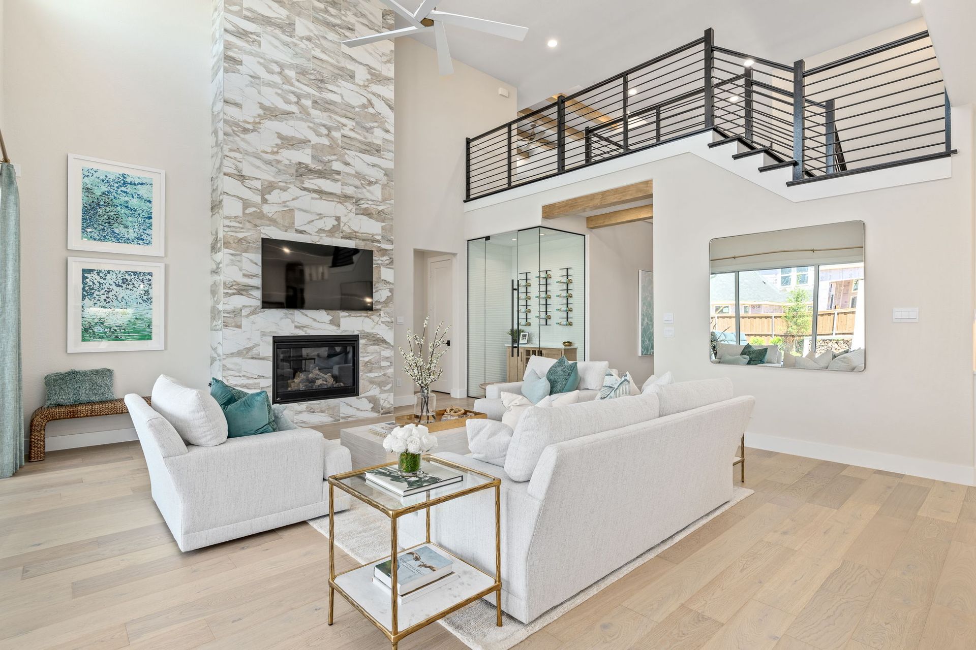 Mosaic 60’ Model Living Room with Fireplace