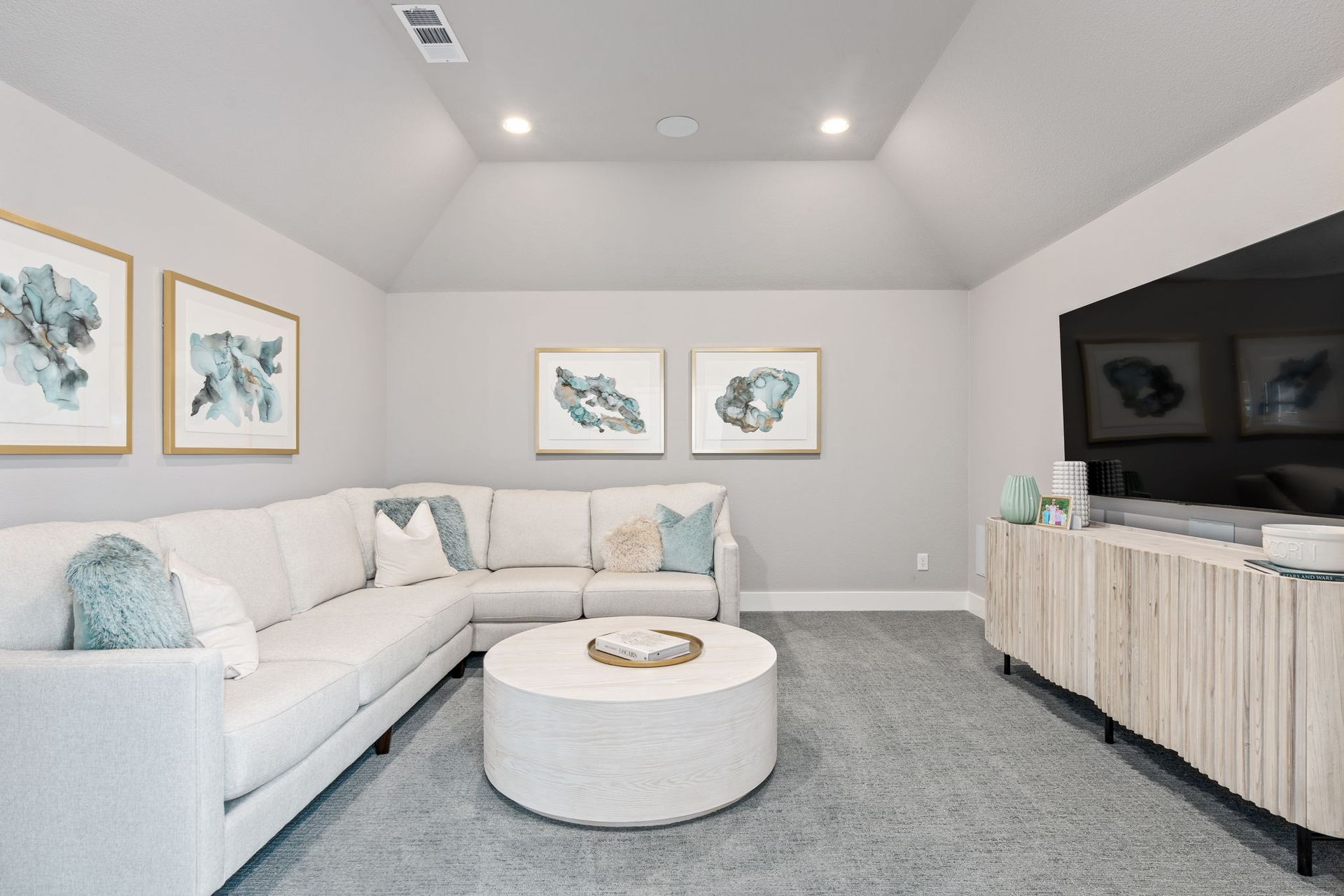Upstairs Media Room with Vaulted Ceiling | Mosaic 60' Model Celina TX
