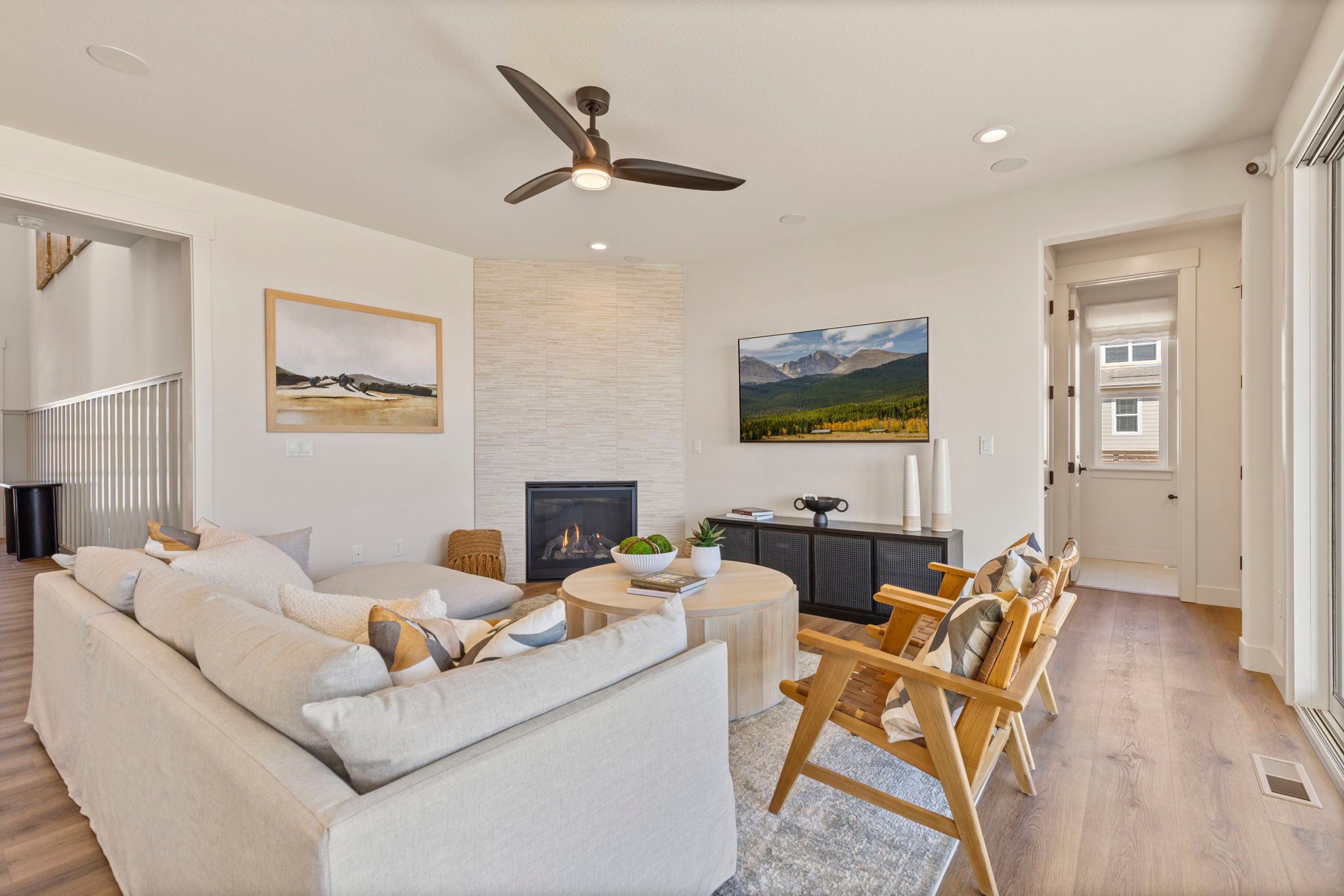 Contemporary Living Room with Gas Fireplace | Barefoot Villages Firestone