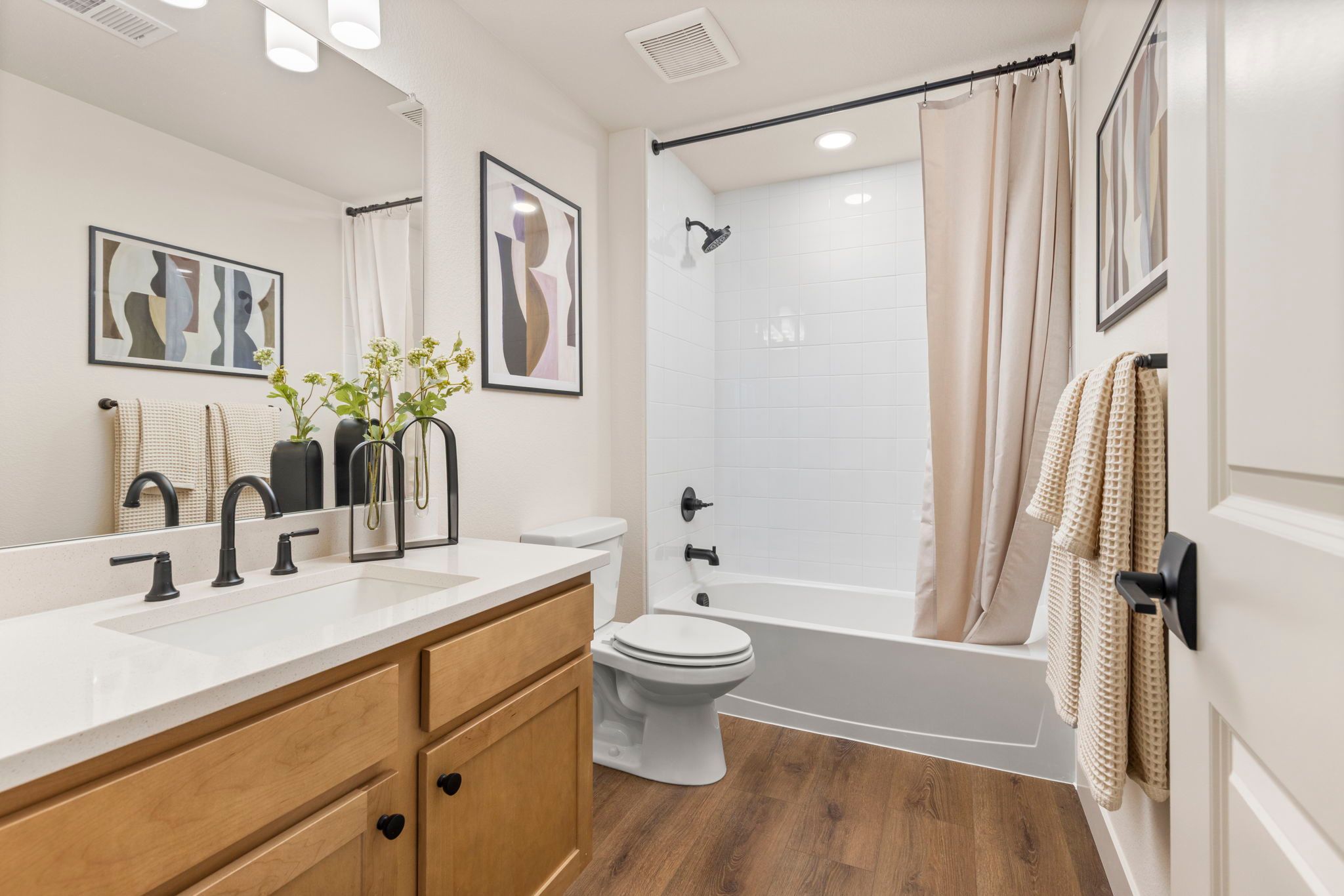 Modern Bathroom with Tub Shower Combo | Barefoot Villages Firestone CO