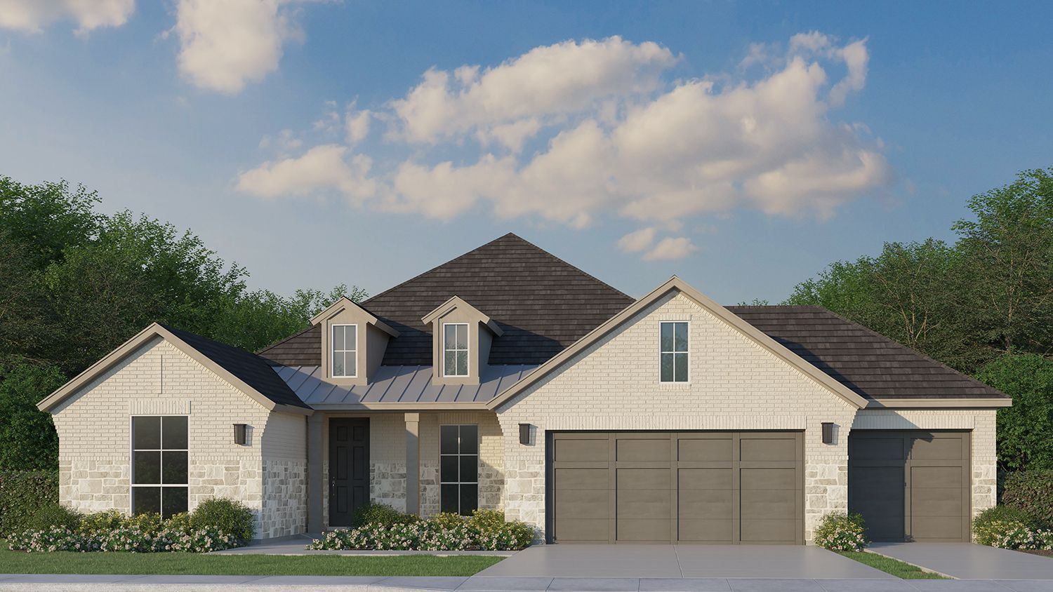 Plan 1688 Elevation C with Stone 3-car garage