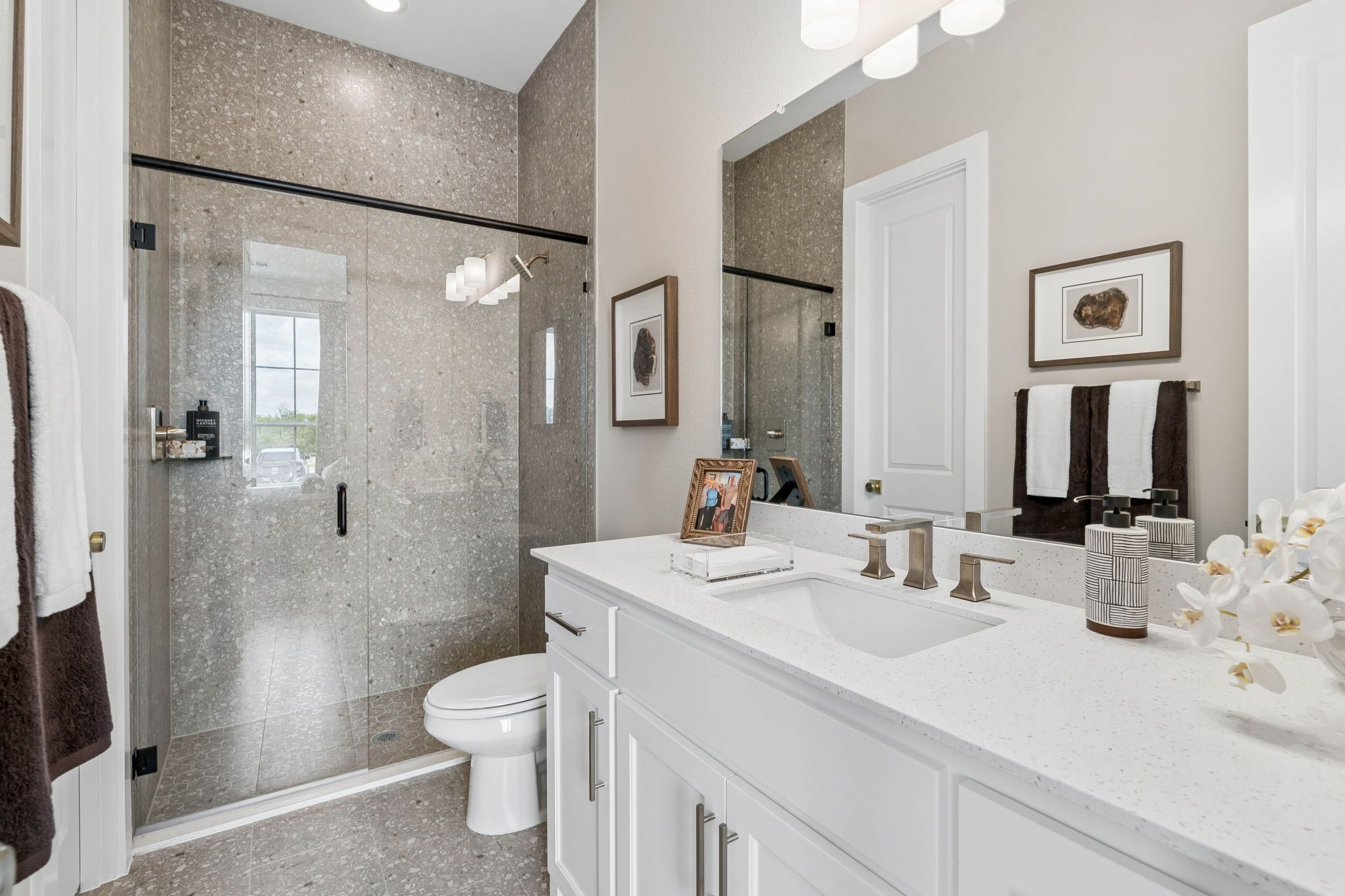 Modern Secondary Bath with Glass-Enclosed Shower