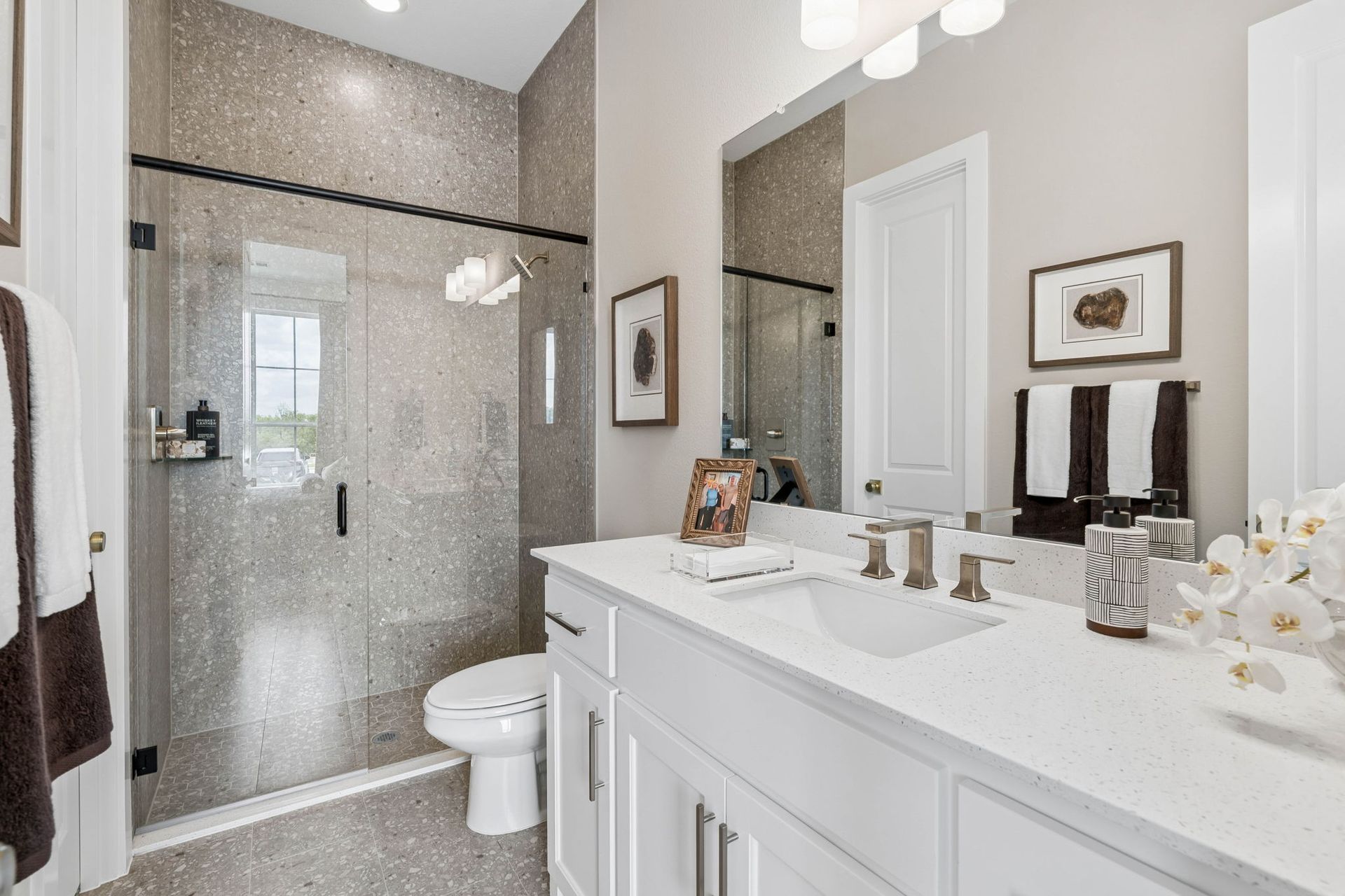 Modern Secondary Bath with Glass-Enclosed Shower