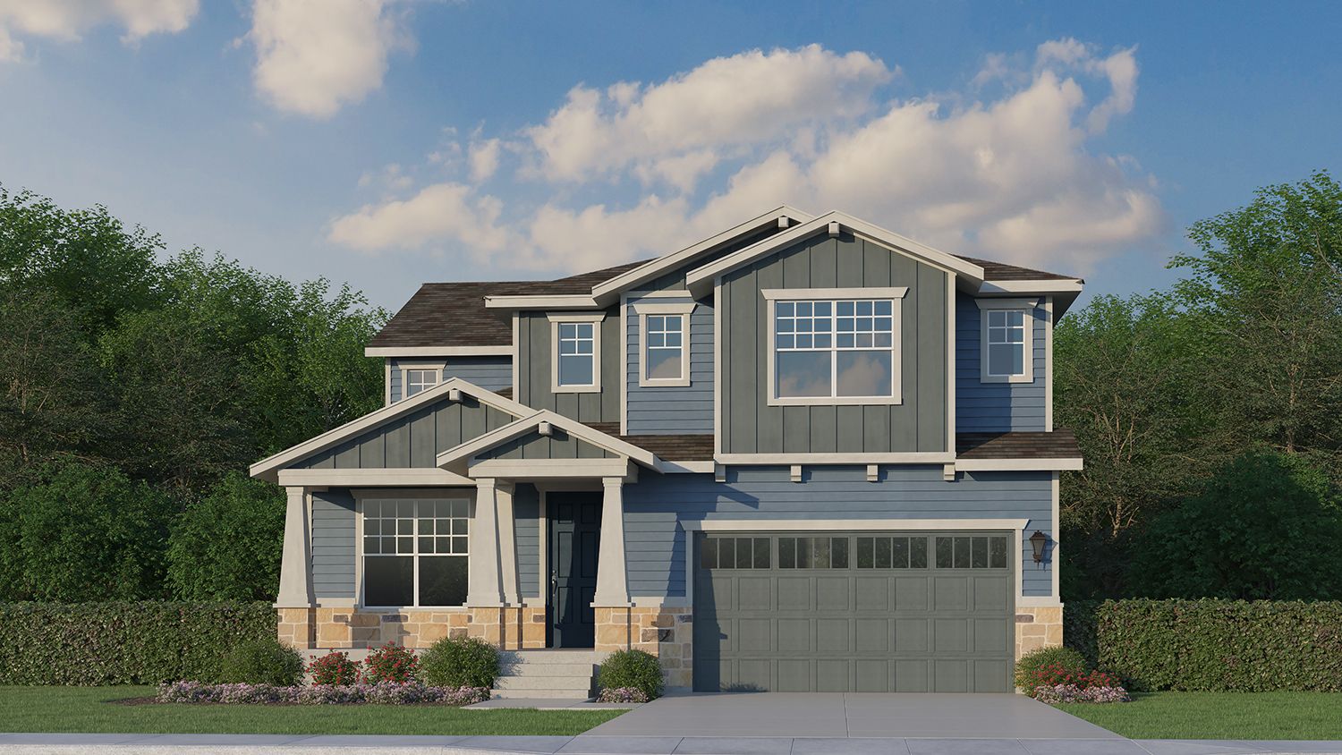 Plan C407 Elevation B with Stone