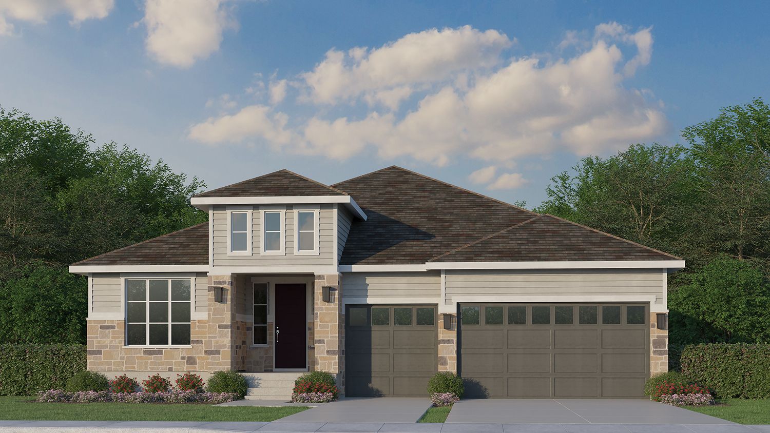 Plan C555 Elevation D with Manufactured Stone