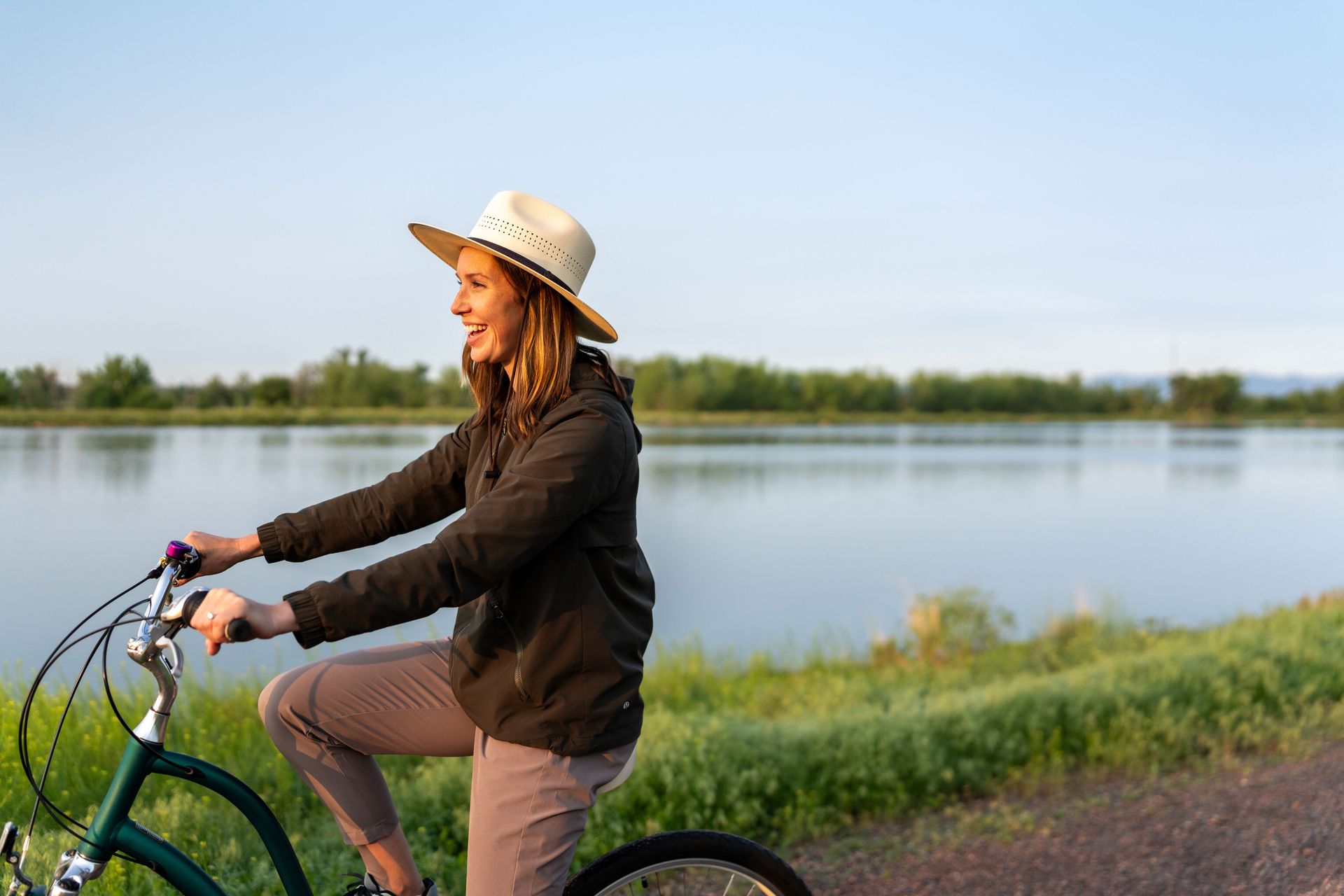 Barefoot Lakes lifestyle photo - woman riding a bike