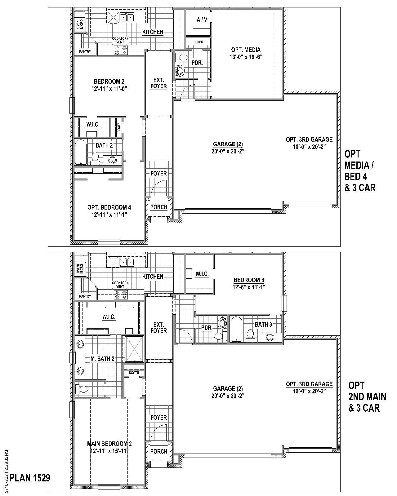 Plan 1529 Options 1 3-Car