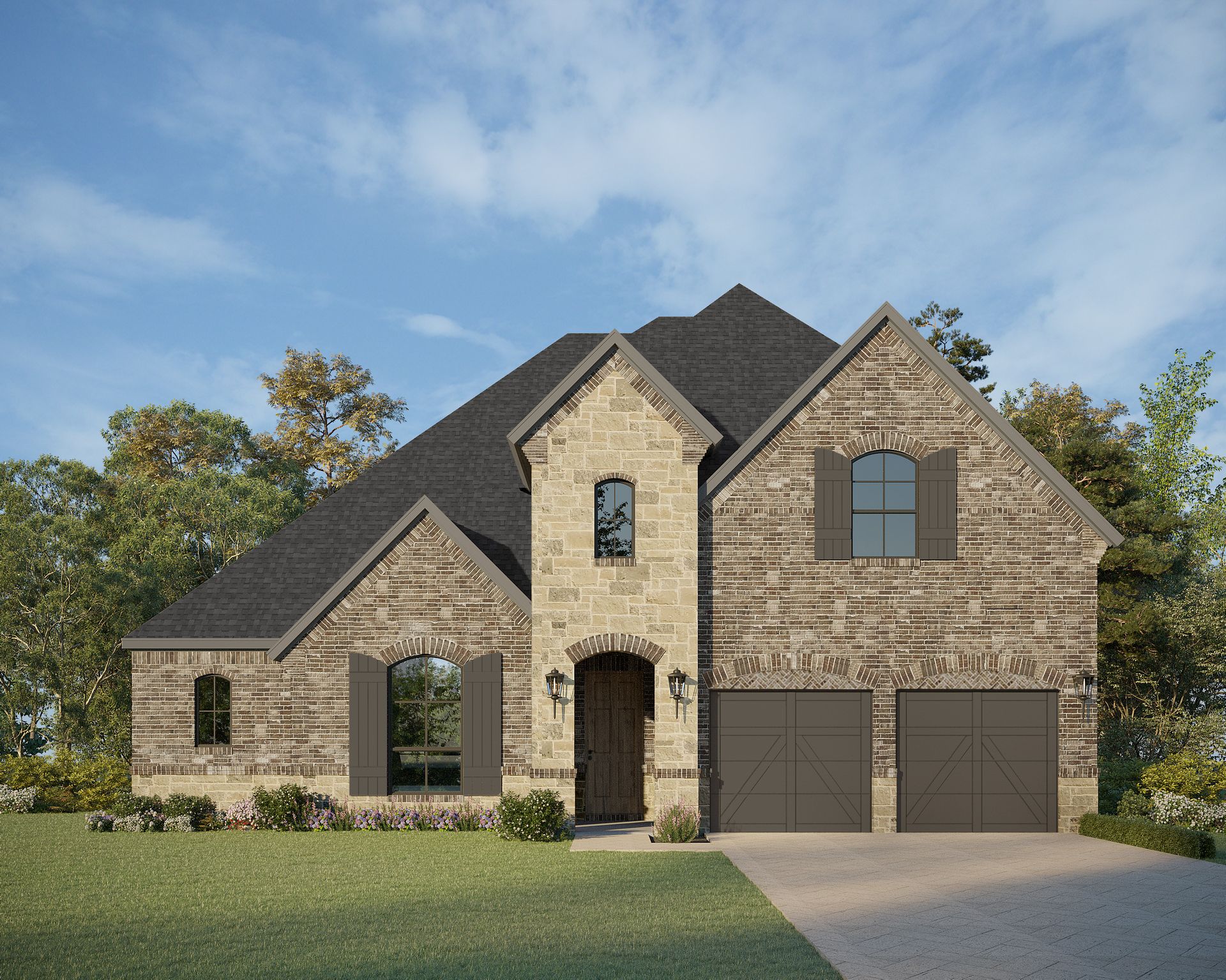 Plan 1632 Elevation A with Stone