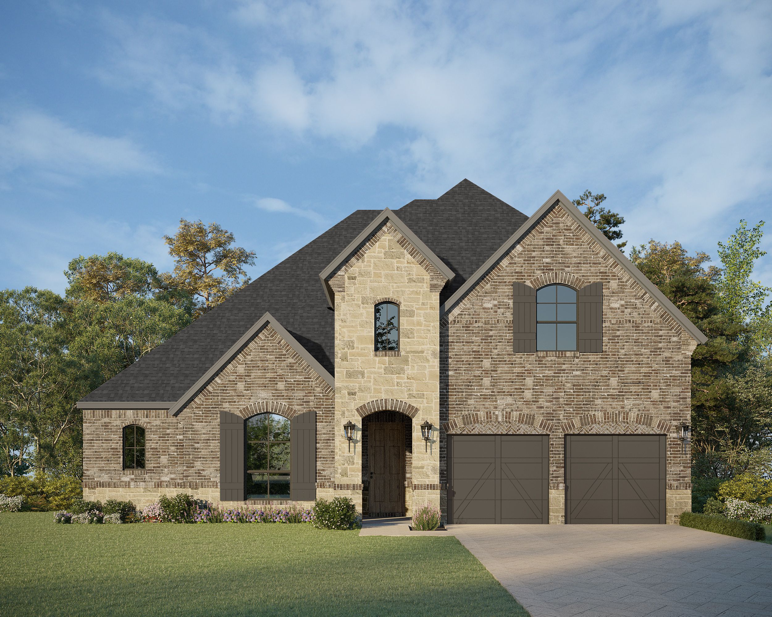Plan 1632 Elevation A with Stone