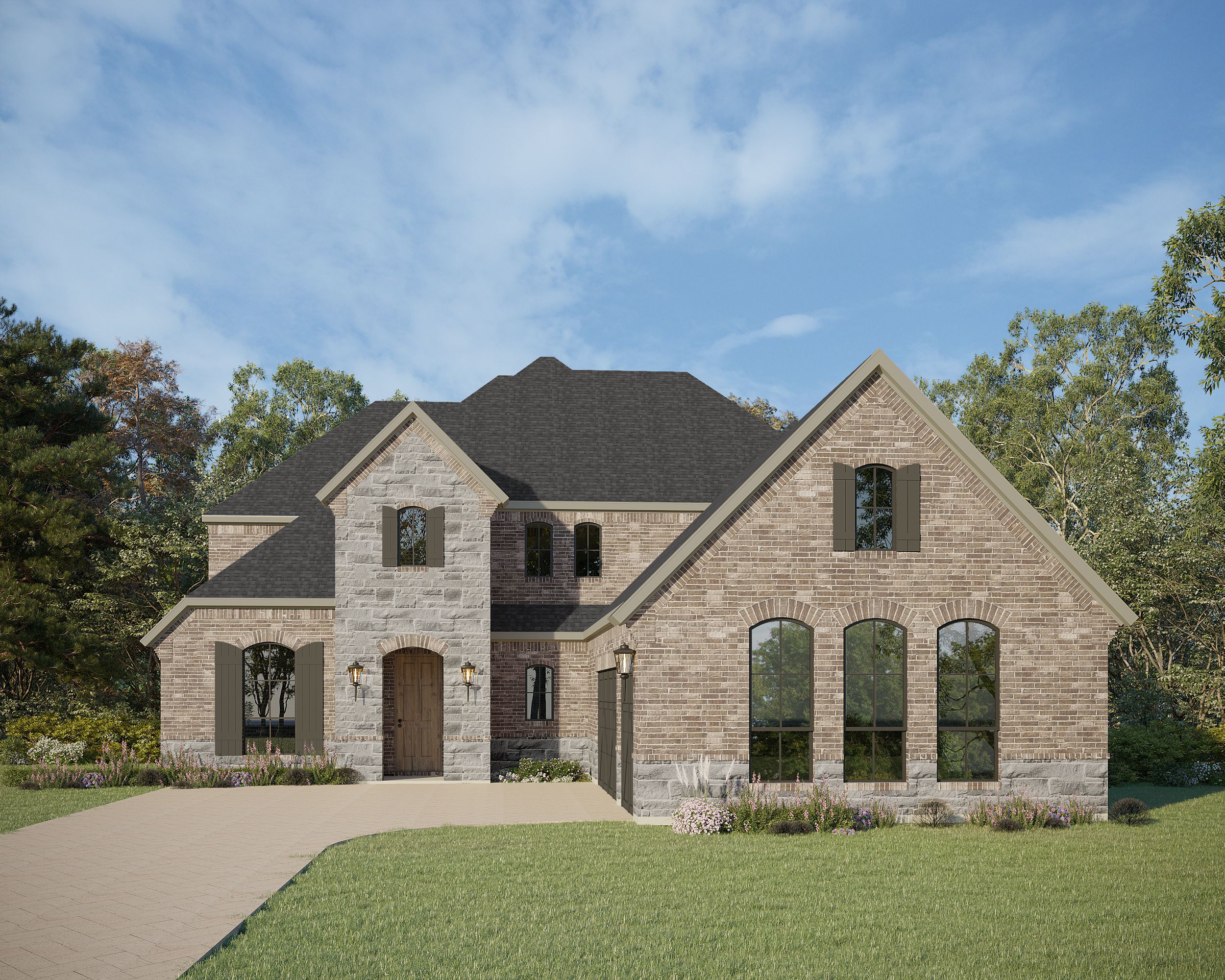 Plan 1643 Elevation A with Stone