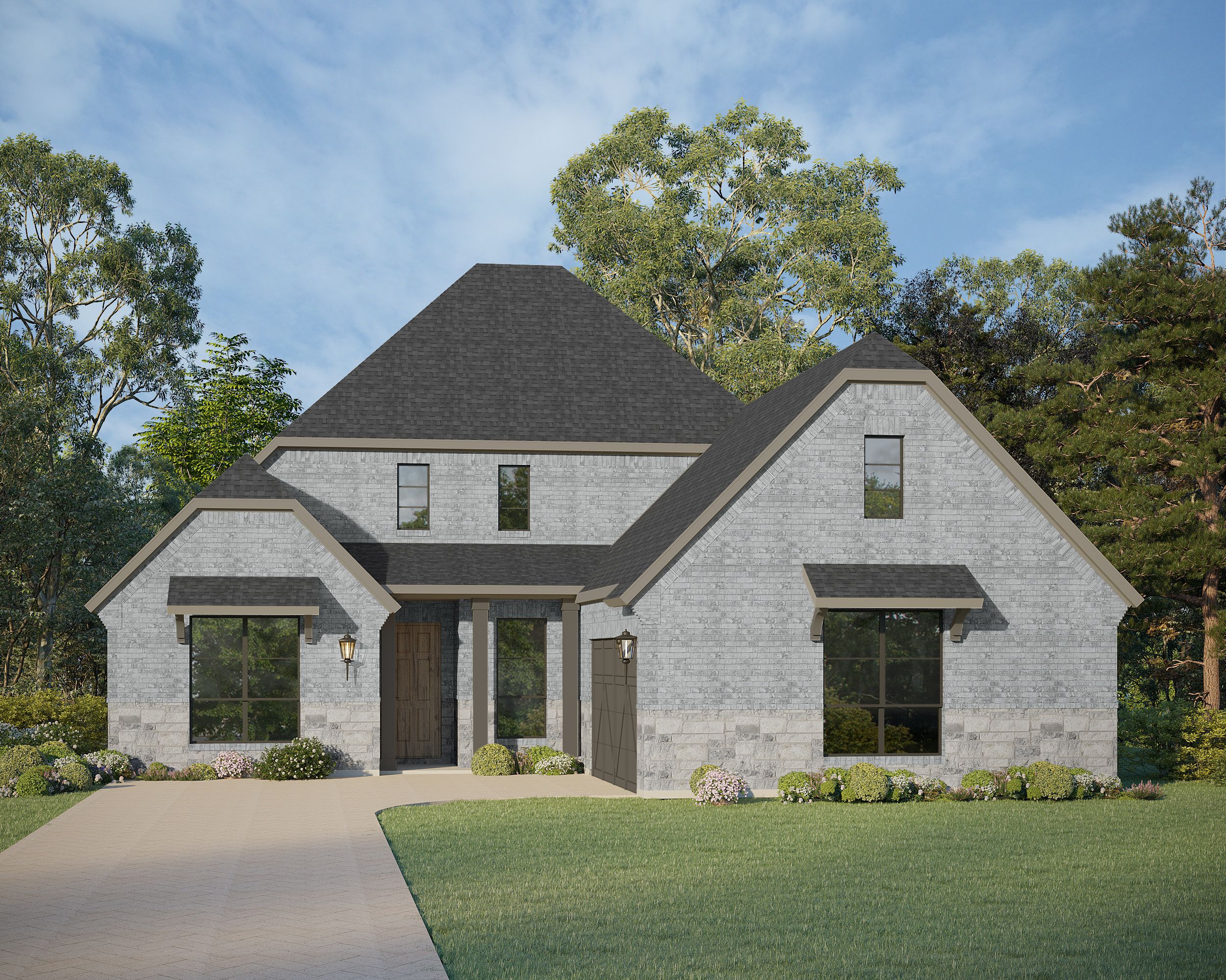 Plan 1642 Elevation B with Stone Rendering