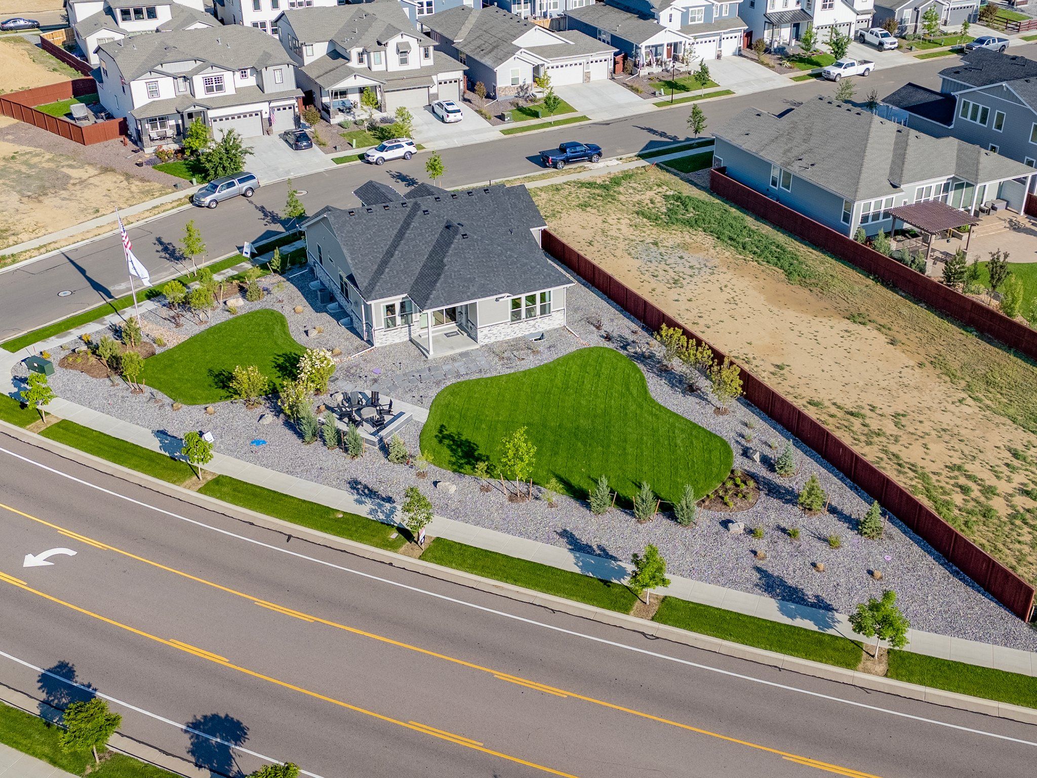 RainDance 60s Plan C417 Aerial Rear Elevation by American Legend Homes