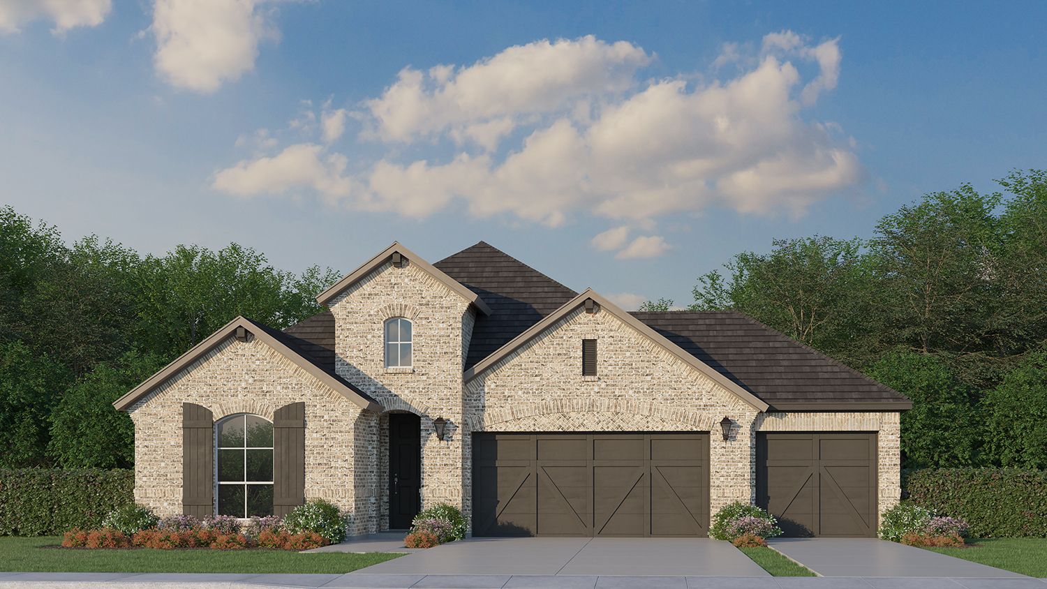 Plan 1529 Elevation A with 3 Car Garage