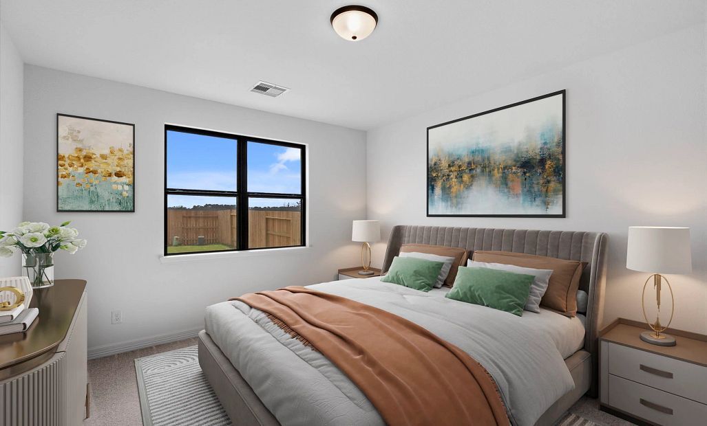 Primary bedroom. Sample product photo. Actual exterior and interior selections may vary by homesite.