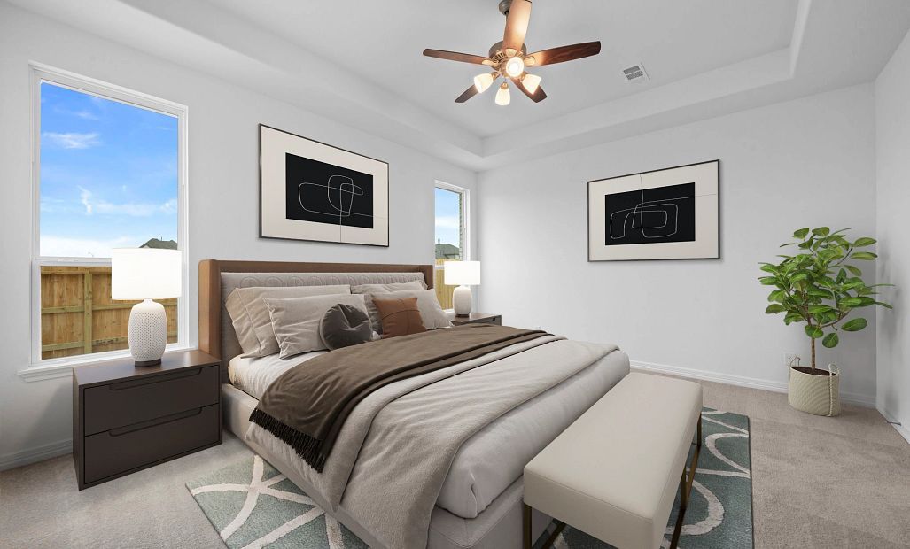 Primary bedroom. Note: Sample product photo - actual exterior and interior selections may vary by