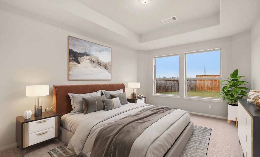 Primary bedroom. Sample product photo. Actual exterior and interior selections may vary by homesite.