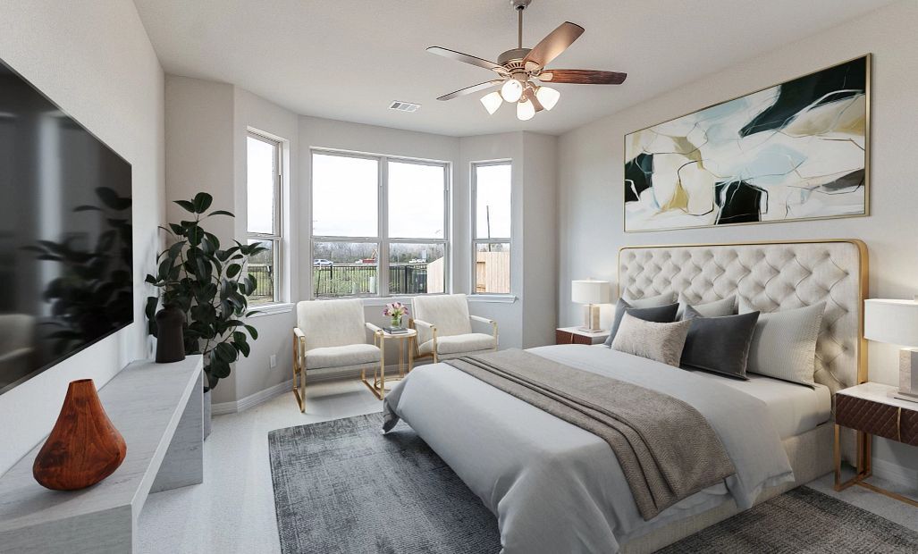 Primary bedroom. Note: Sample product photo - actual exterior and interior selections may vary by