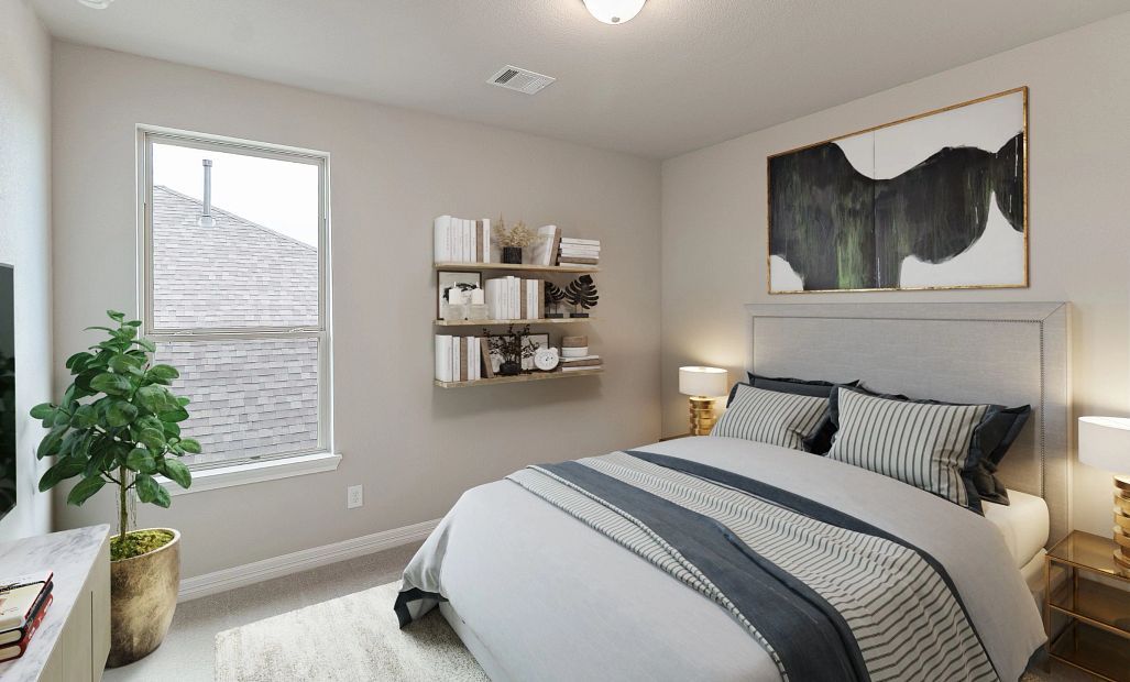 Second bedroom with access to a Jack & Jill bath. Note: Sample product photo - actual exterior and