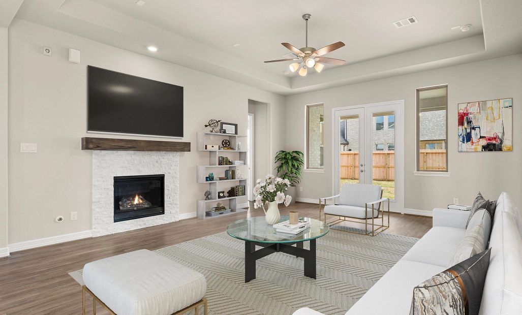 Family room. Note: Sample product photo - actual exterior and interior selections may vary.