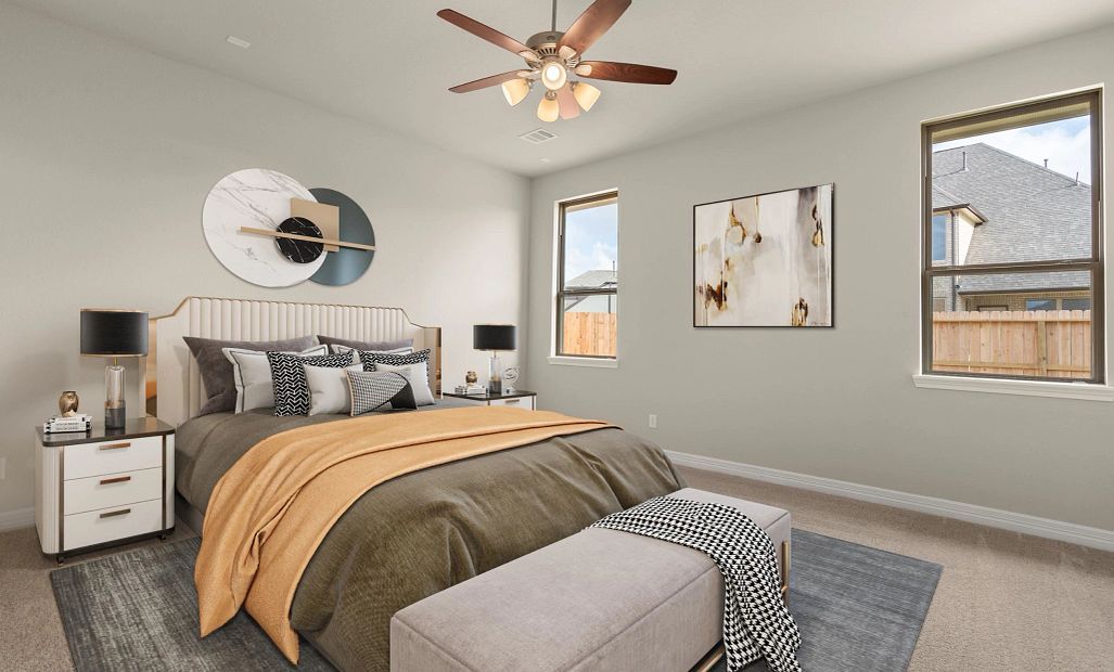 Primary bedroom. Note: Sample product photo - actual exterior and interior selections may vary by