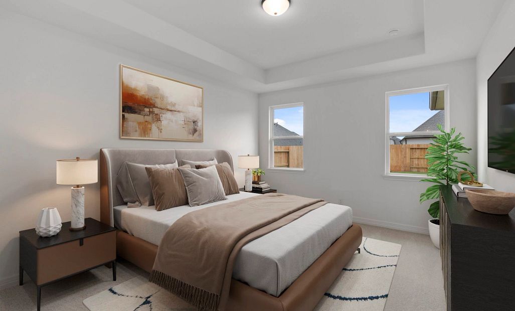 Primary bedroom. Sample product photo. Actual exterior and interior selections may vary by homesite.