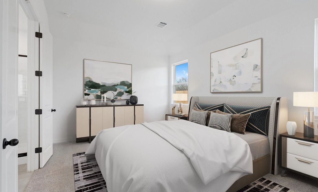 Primary bedroom. Sample product photo. Actual exterior and interior selections may vary by homesite.