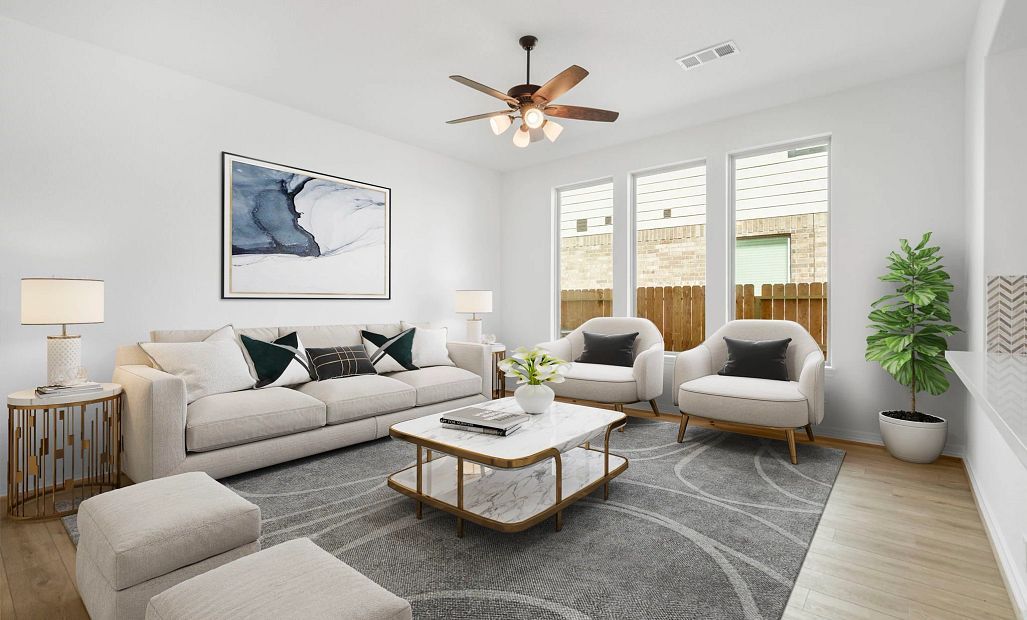 Gathering room. Sample product photo. Actual exterior and interior selections may vary by homesite.
