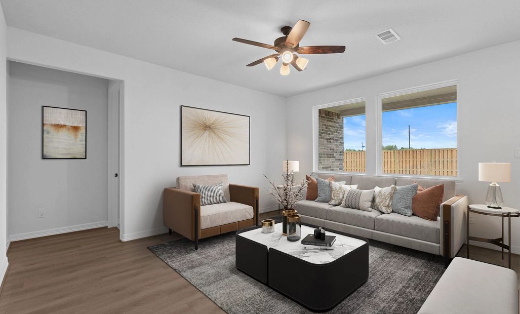 Gathering room. Sample product photo. Actual exterior and interior selections may vary by homesite.