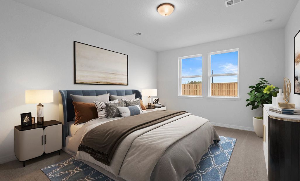 Primary bedroom. Sample product photo. Actual exterior and interior selections may vary by homesite.