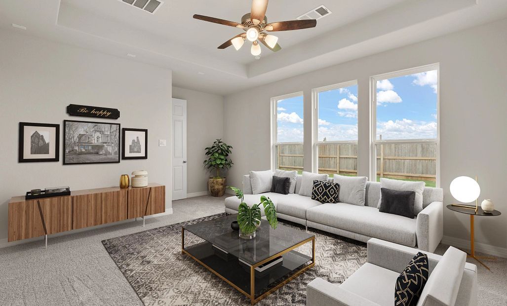 Gathering room. Sample product photo. Actual exterior and interior selections may vary by homesite.