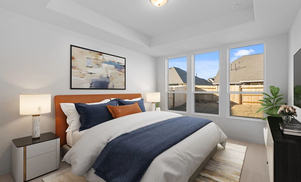 Primary bedroom. Sample product photo. Actual exterior and interior selections may vary by homesite.