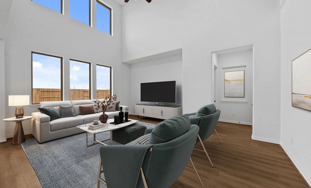 Gathering room. Sample product photo. Actual exterior and interior selections may vary by homesite.