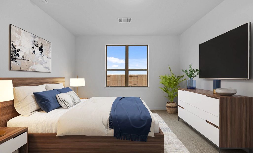 Primary bedroom. Sample product photo. Actual exterior and interior selections may vary by homesite.