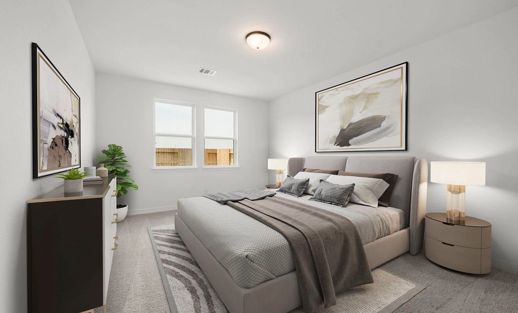 Primary bedroom. Sample product photo. Actual exterior and interior selections may vary by homesite.