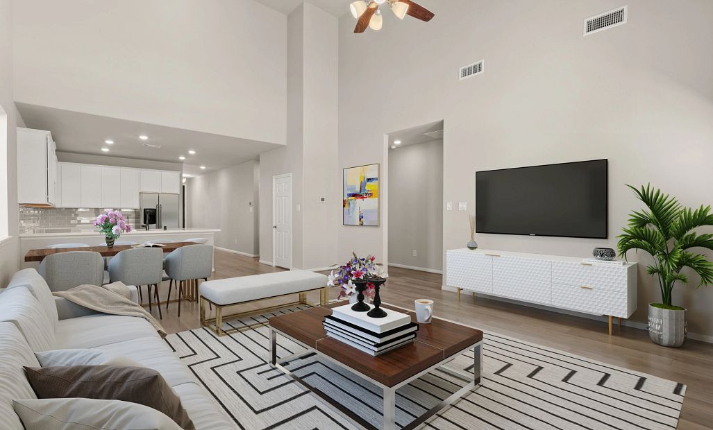 Gathering room. Sample product photo. Actual exterior and interior selections may vary by homesite.