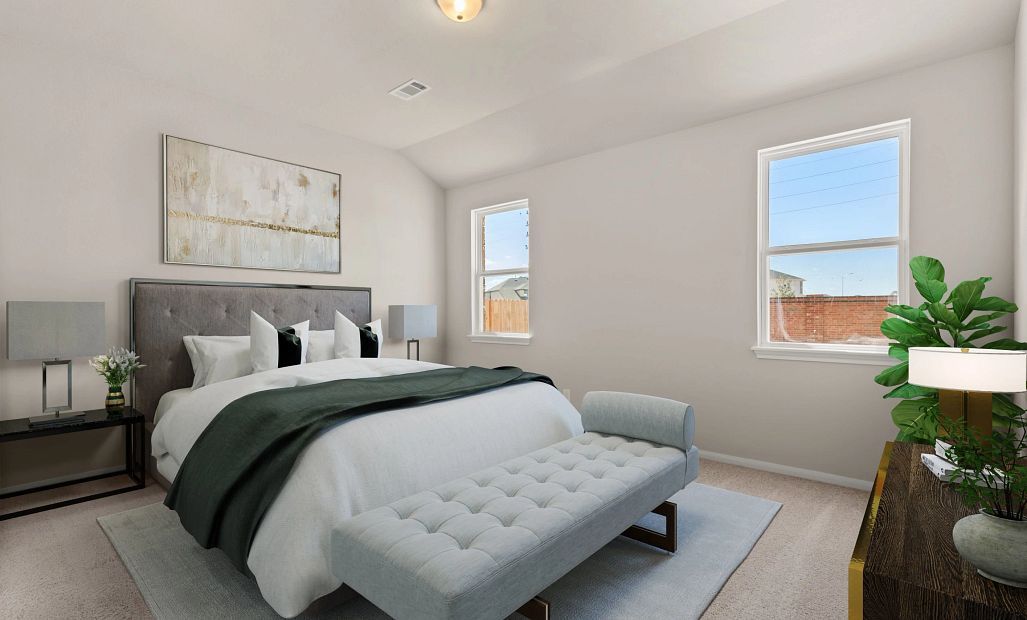 Primary bedroom. Sample product photo. Actual exterior and interior selections may vary by homesite.