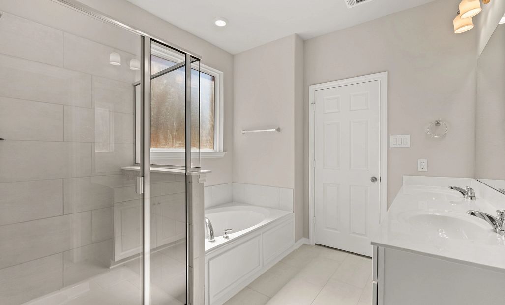 Primary bathroom. Sample product photo. Actual exterior and interior selections may vary by