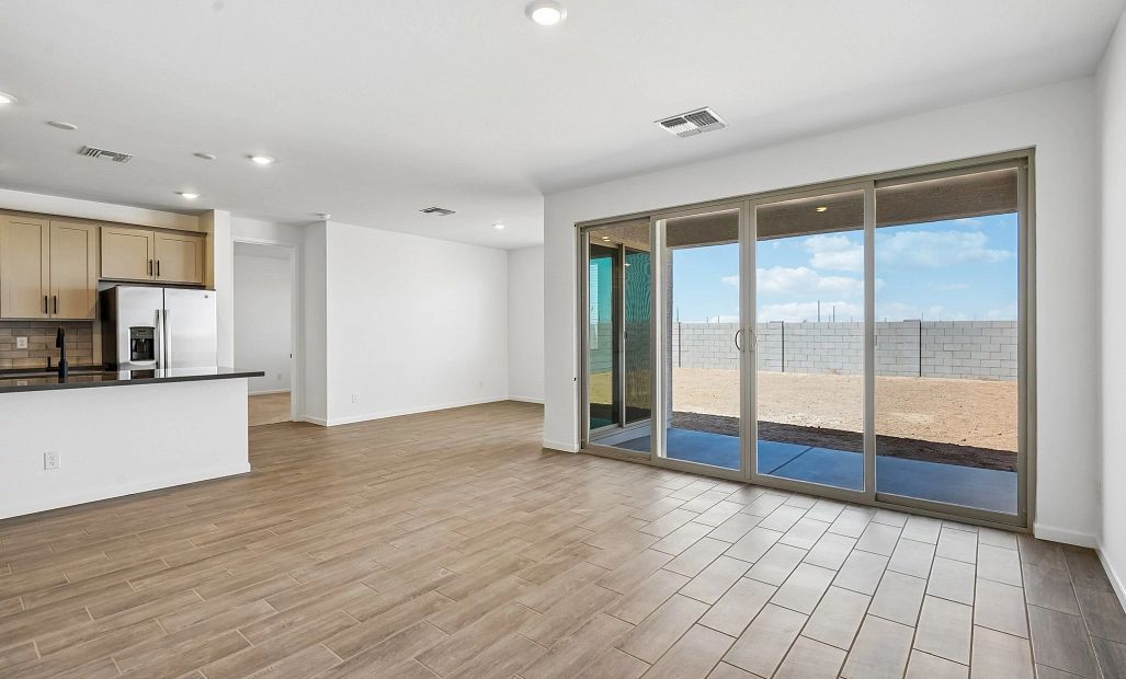 Great room, kitchen and dining