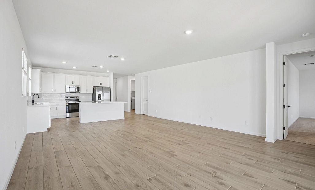 Great room, dining and kitchen