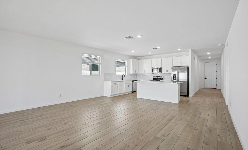 Great room, dining and kitchen