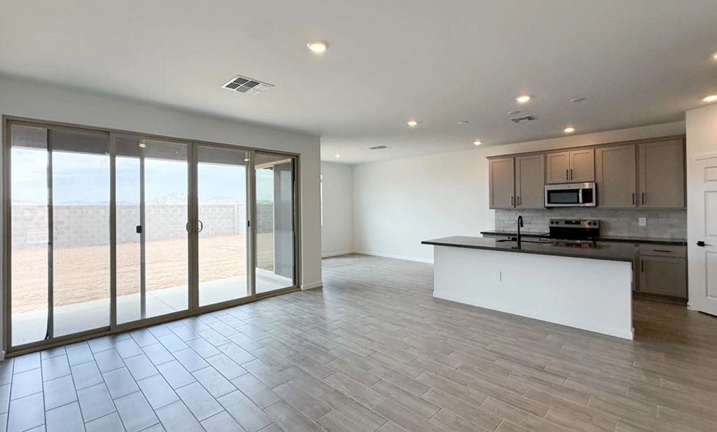 Great room, kitchen and dining
