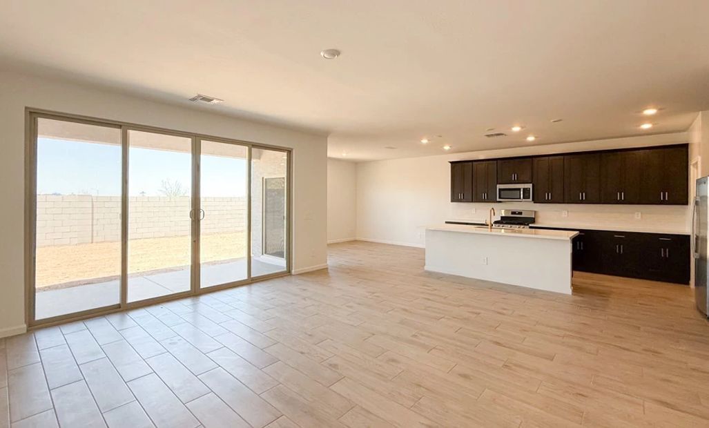 Great room, kitchen and dining