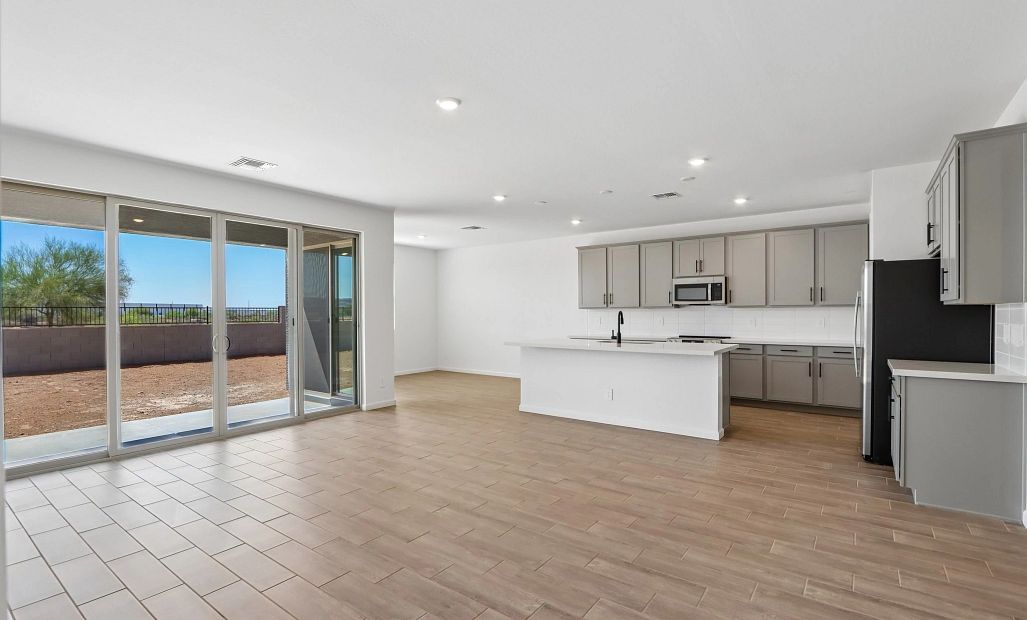 Great room, kitchen and dining