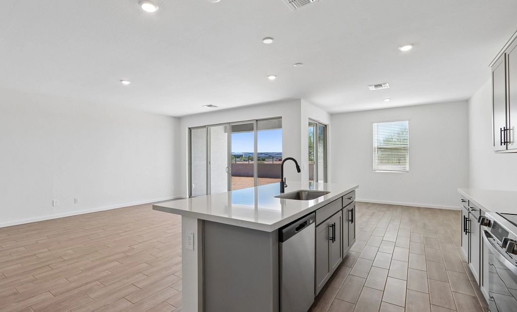 Great room, kitchen and dining