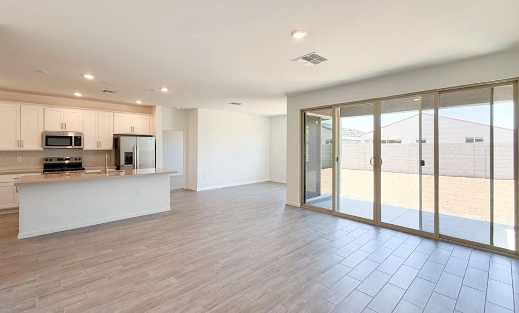 Great room, kitchen and dining