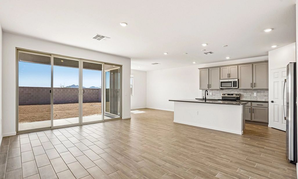 Great room, kitchen and dining