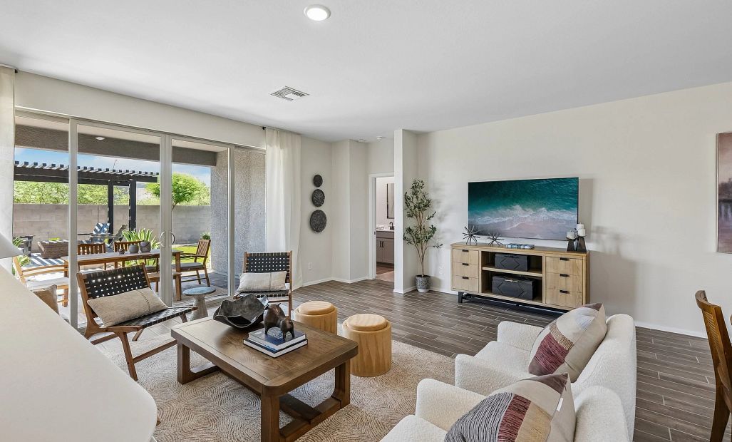 Great room with 4 panel slider